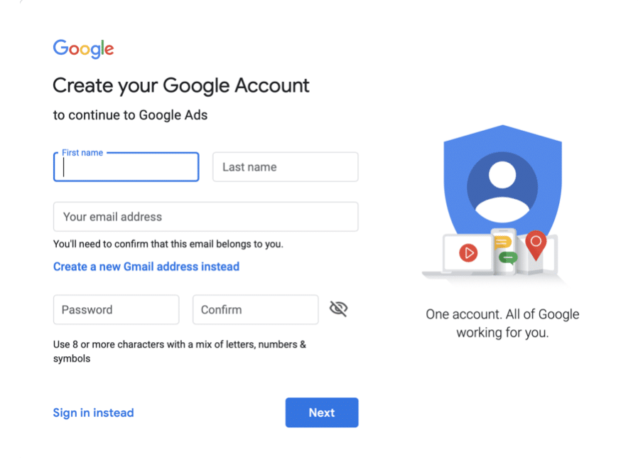 A screengrab of Gmail Sign Up Page