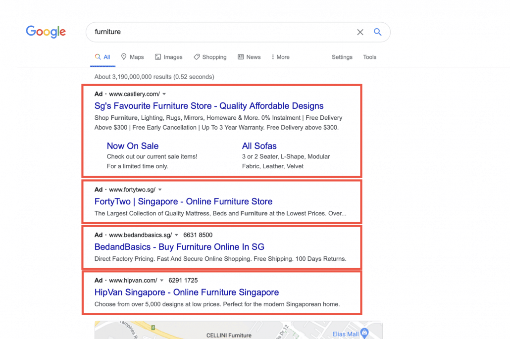 A screengrab of Google Search Ads shown on Google