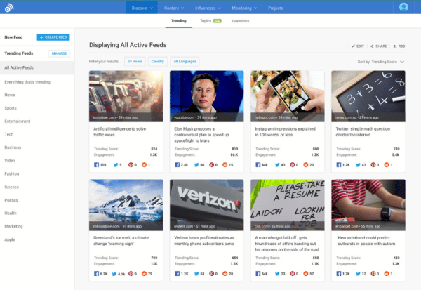 Buzzsumo dashboard