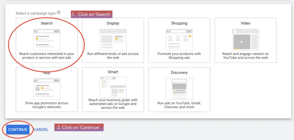 Click on ‘Search’ & ‘Continue’.