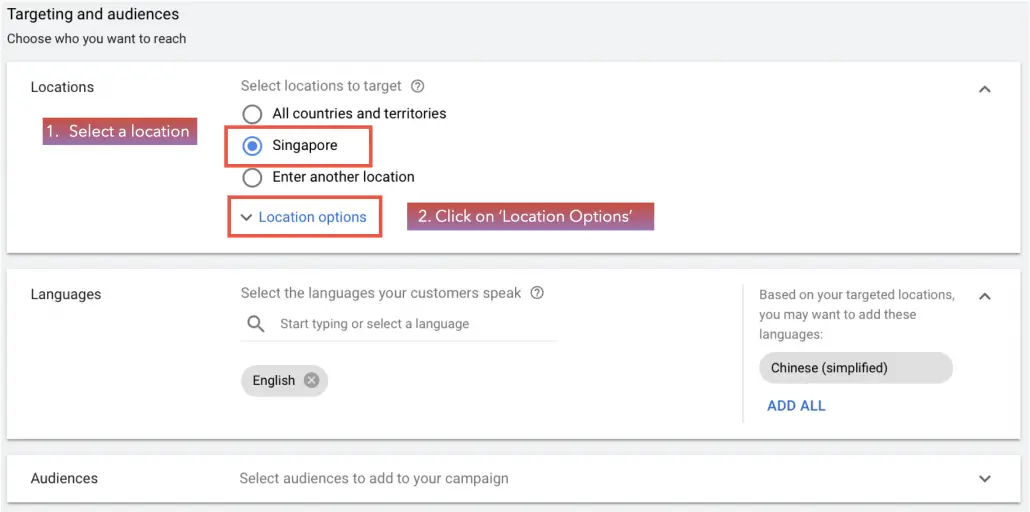 Select a location’ & click on ‘Location Options’.