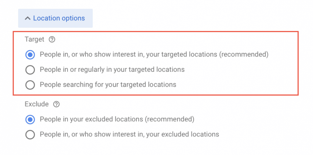 Location options – Target.