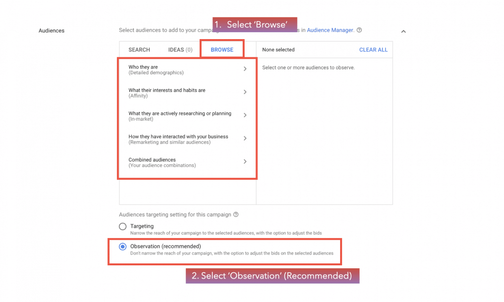 Select ’browse’ to choose your target audiences.
