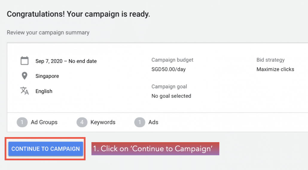 Click on ‘Continue to Campaign’.