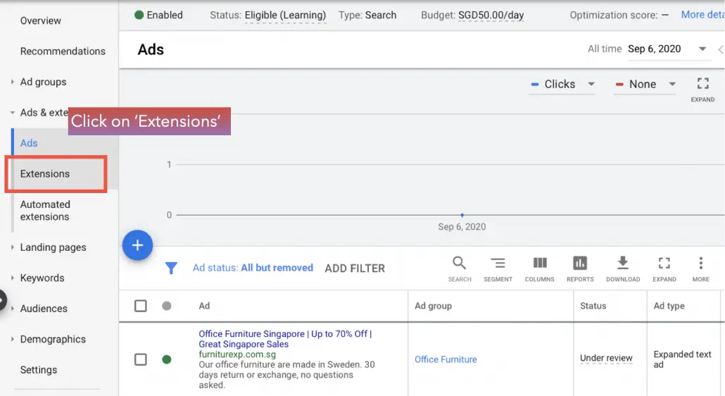 Click on ‘Extensions’.