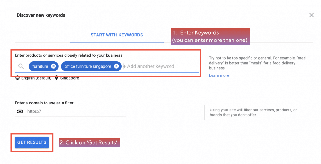 Enter your keywords and click on ‘Get Results’.