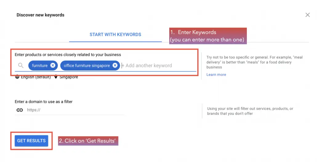 Enter your keywords and click on ‘Get Results’.