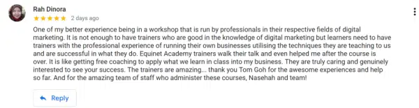 Google Review for Equinet Academy to demonstrate social proof