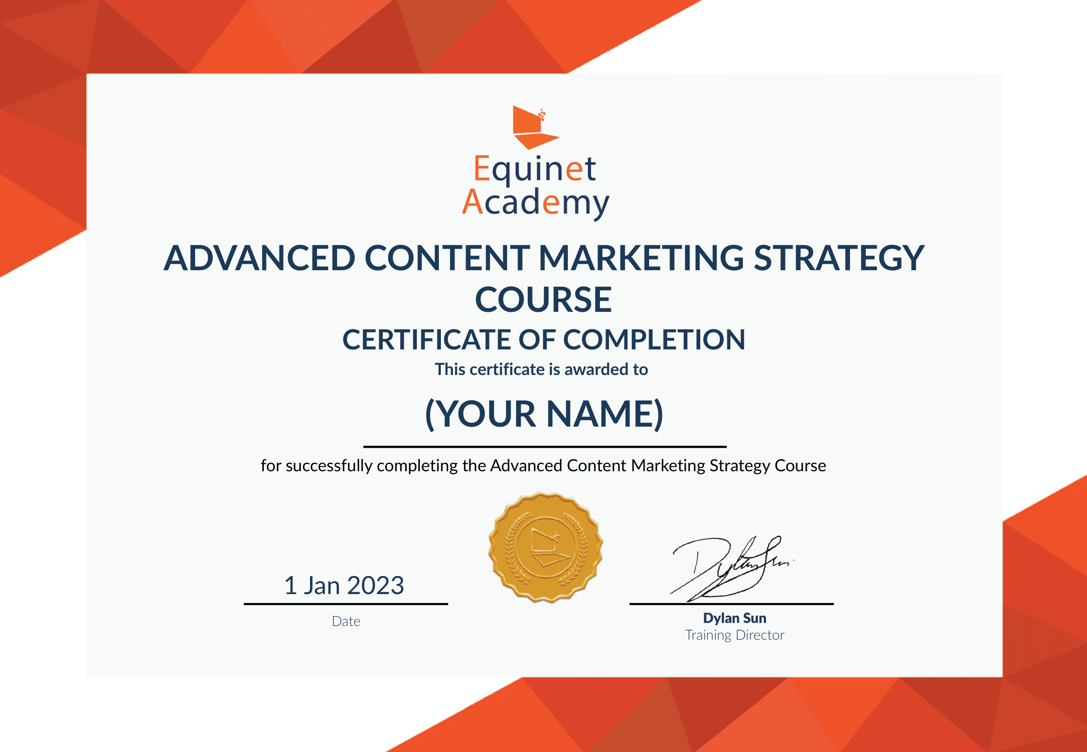 Advanced Content Marketing Strategy Course Certificate