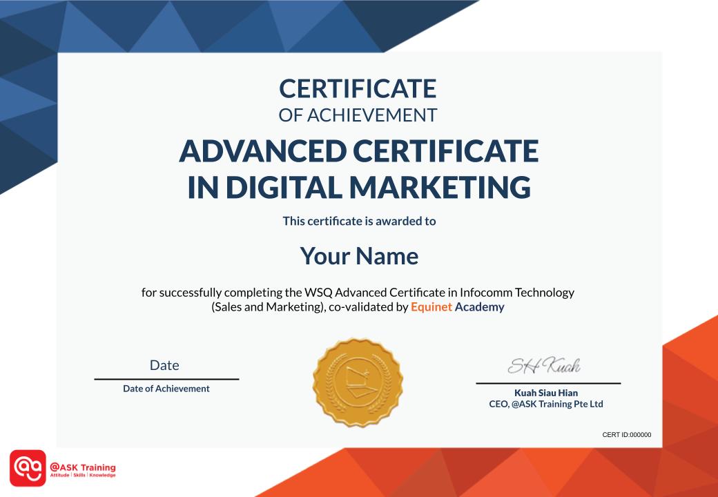 ADVANCED CERTIFICATE IN DIGITAL MARKETING Certificate Template