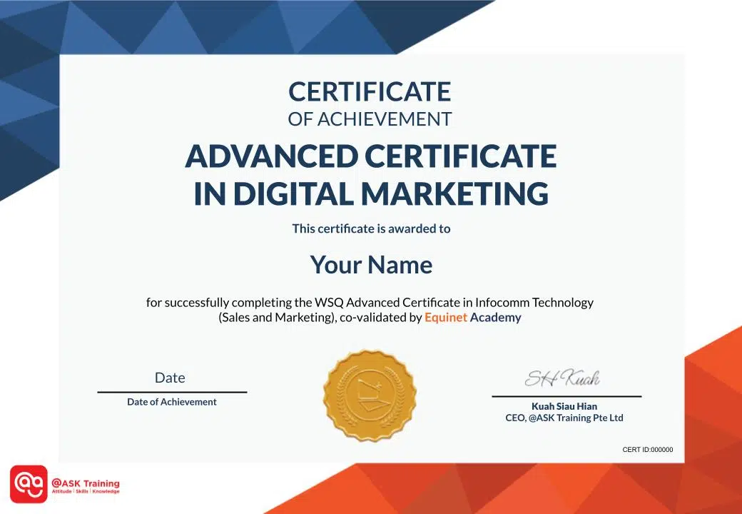 ADVANCED CERTIFICATE IN DIGITAL MARKETING Certificate Template