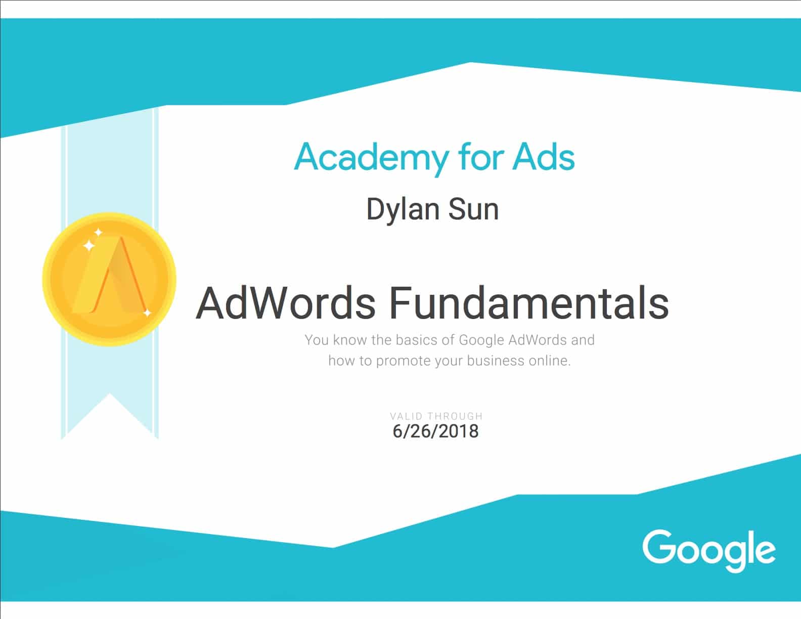 AdWords Fundamentals Certificate Sample