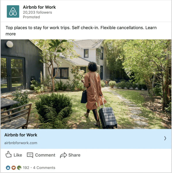 Airbnb for Business ads on Top places to stay on work trips