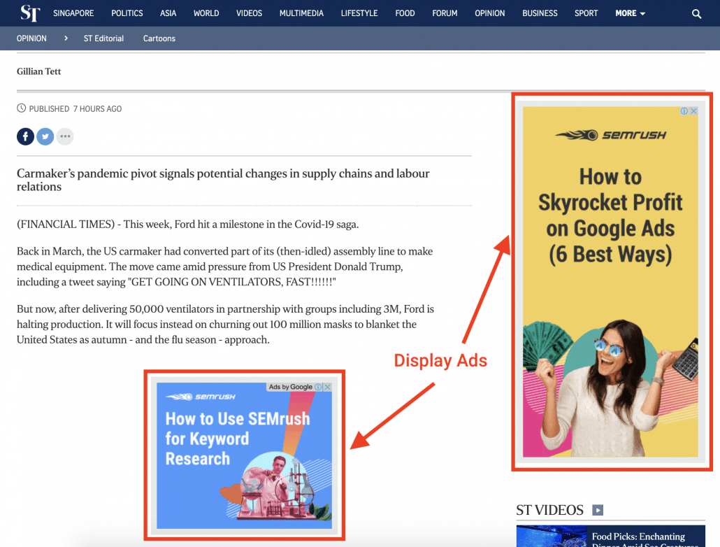 An example of a display ad banner appearing on a news article