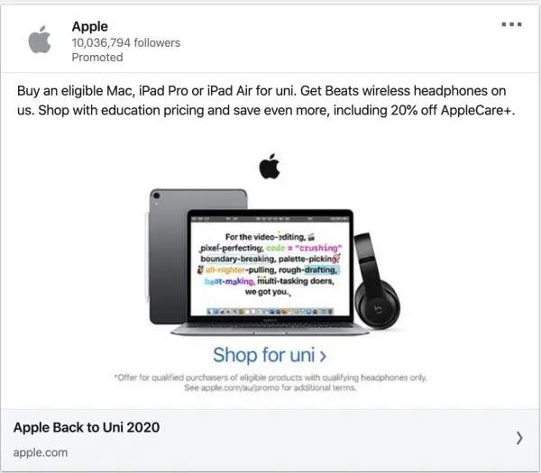 Apple ads on Uni 2020