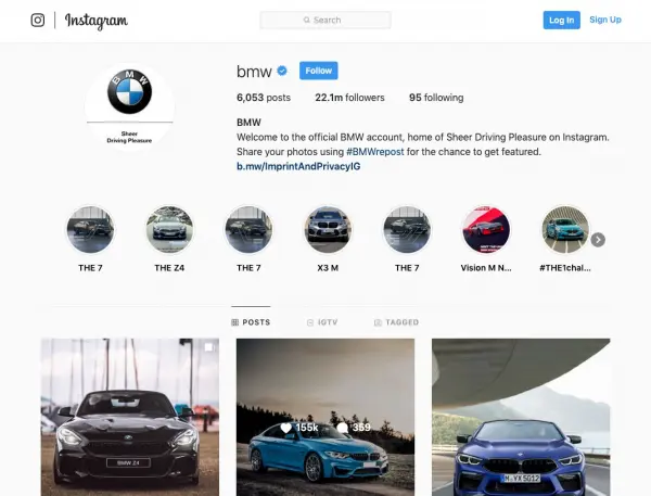 BMW Instagram B2C Content Marketing Example