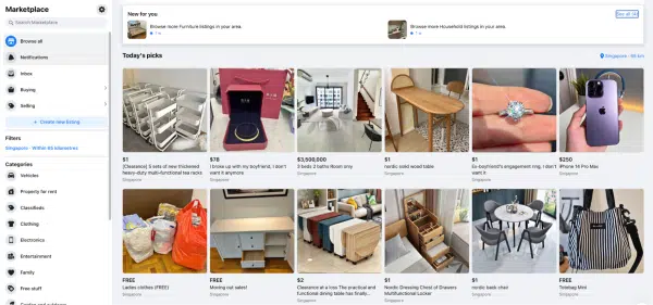 The Facebook Marketplace where people go to buy and sell products