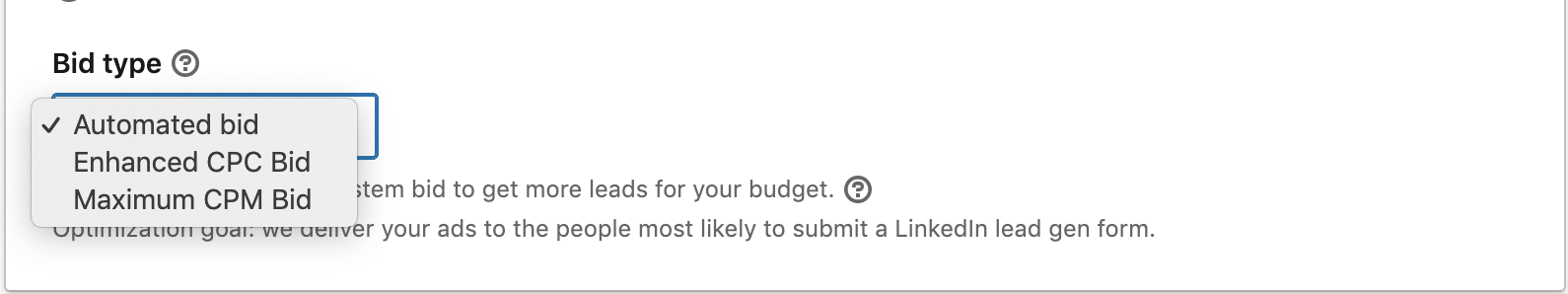 linkedin ads bidding options