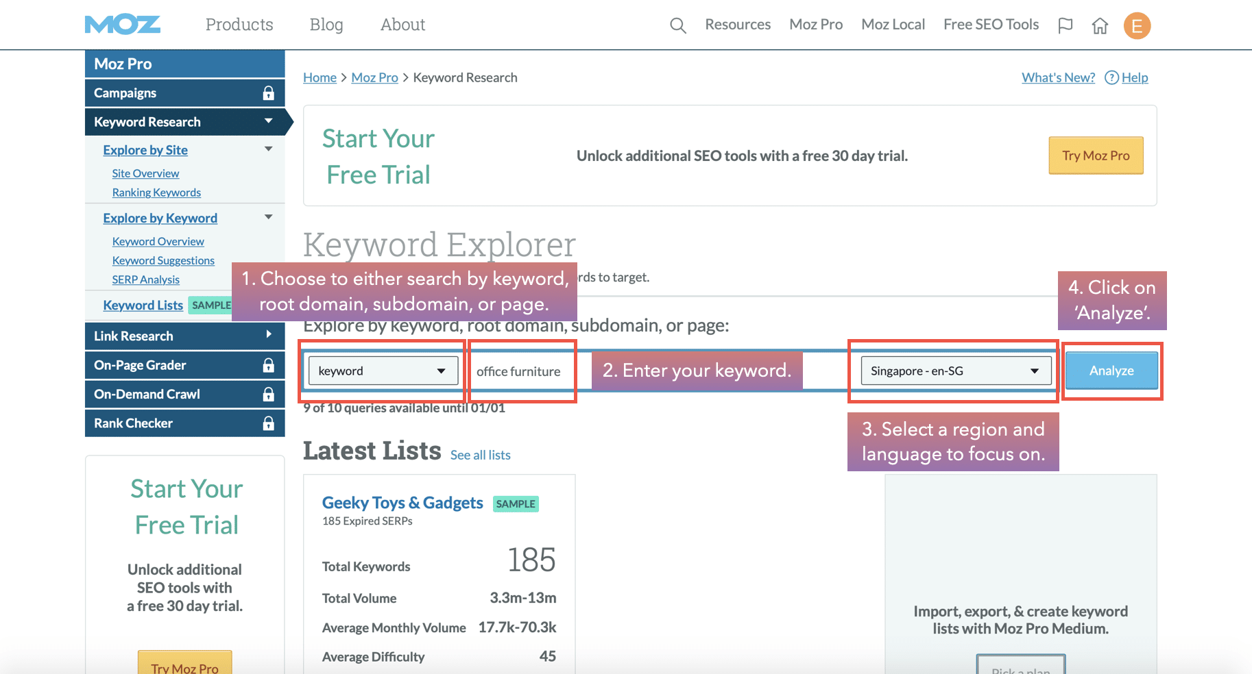 keyword search in MoZ