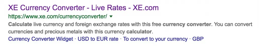 Currency converter calculator search result