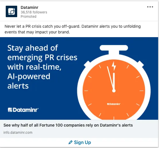 Dataminr ads on PR crisis