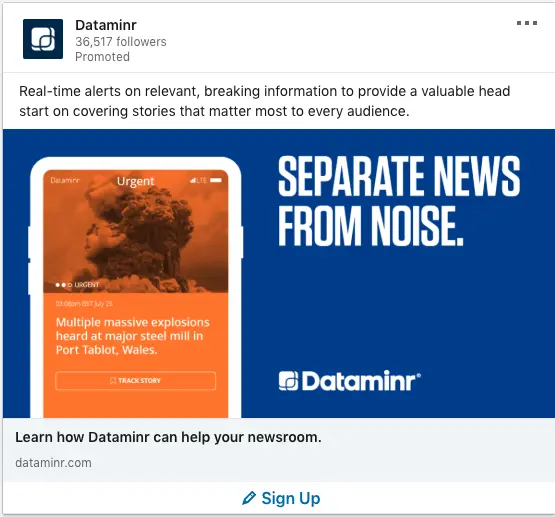 Dataminr ads on how it can help your newsroom