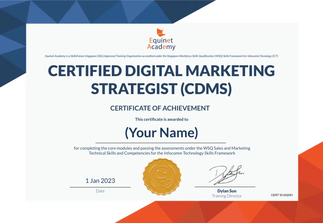 Certified Digital Marketing Strategist (CDMS) Programme Course Certificate
