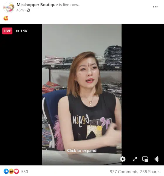 Example of successful livestream users from Misshopper Boutique