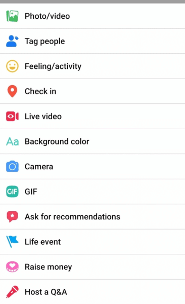 Facebook app menu interface screenshot