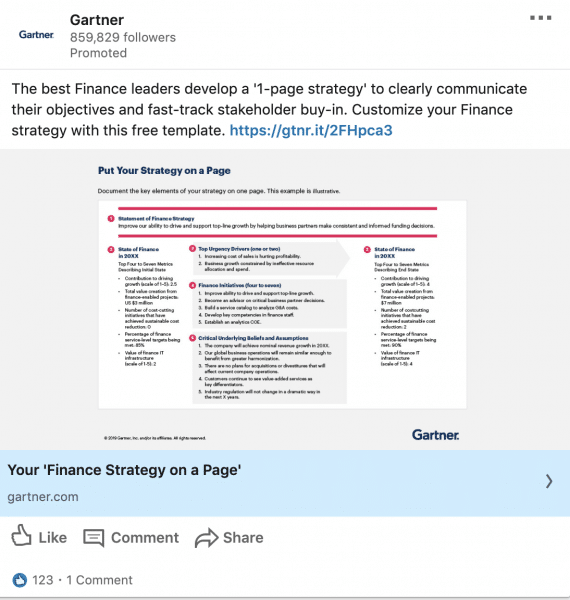 Gartner ads on Finance Strategy