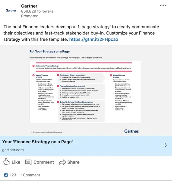 Gartner ads on Finance Strategy 