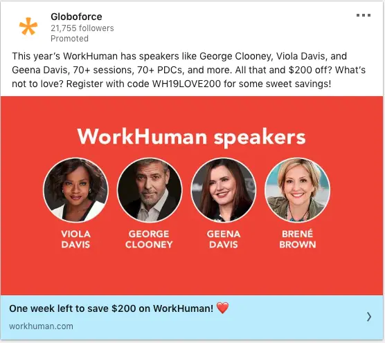 Globoforce ads on WorkHuman speakers