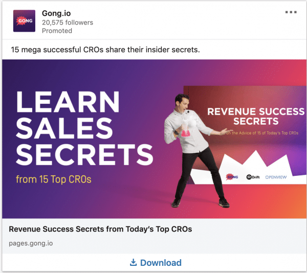Gong.io ads on Sales Secrets from Top CROs