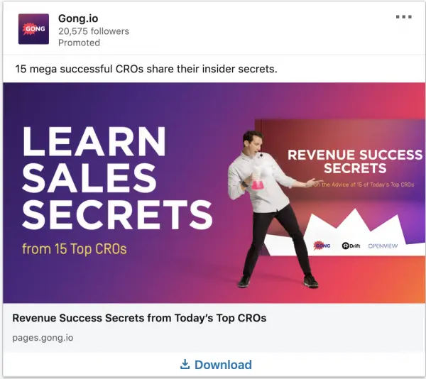 Gong.io ads on Sales Secrets from Top CROs