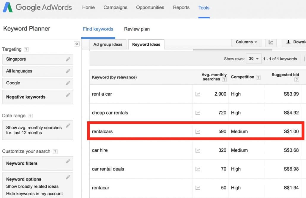 Google AdWords Keyword Planner Estimate Keyword Bids