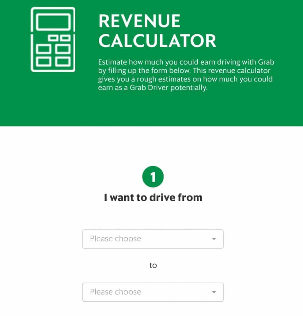 Grab revenue calculator landing page