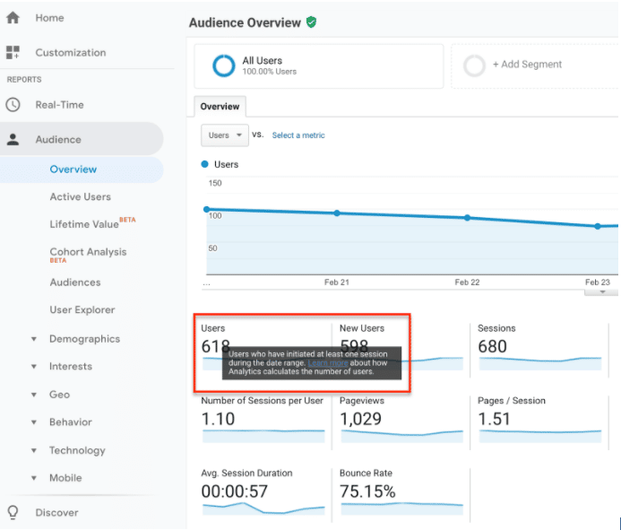 Google Analytics - Audience Overview