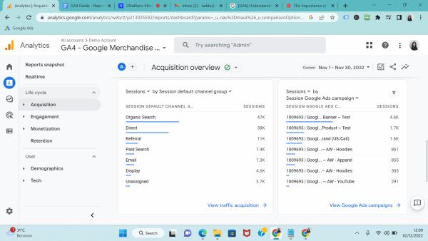 Acquisition overview on Google Analytics 4 (GA4)