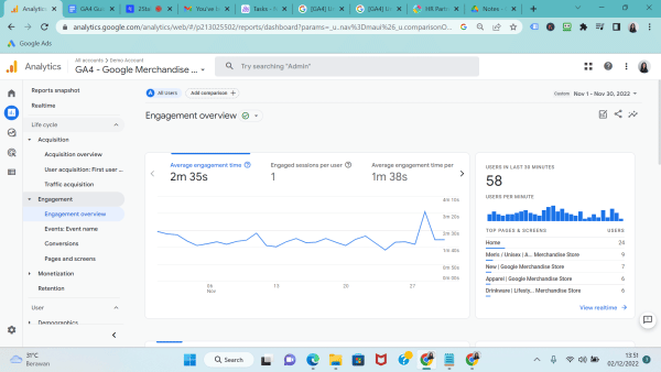 Engagement overview report on Google Analytics 4 (GA4)