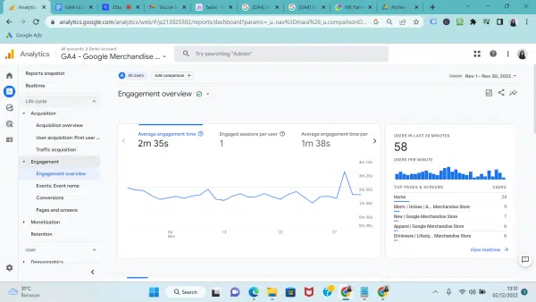 Engagement overview report on Google Analytics 4 (GA4)