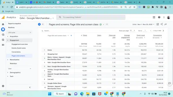 Pages and screens report on Google Analytics 4 (GA4)