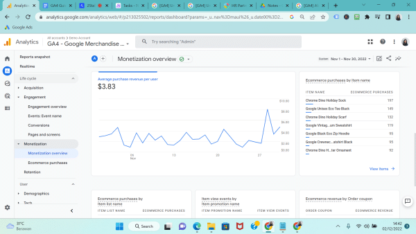 Monetisation overview report on Google Analytics 4 (GA4)