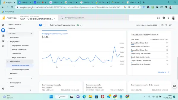 Monetisation overview report on Google Analytics 4 (GA4)