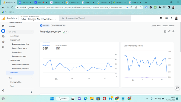 Retention overview report on Google Analytics 4 (GA4)