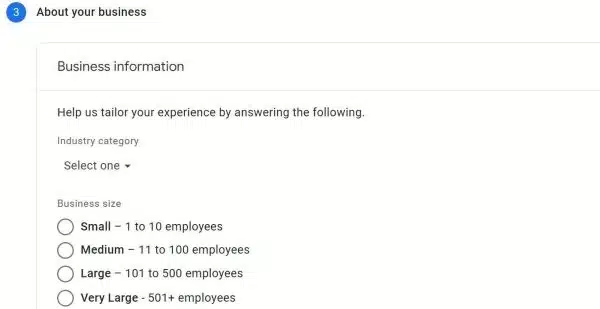 Business information when setting up Google Analytics 4 (GA4)