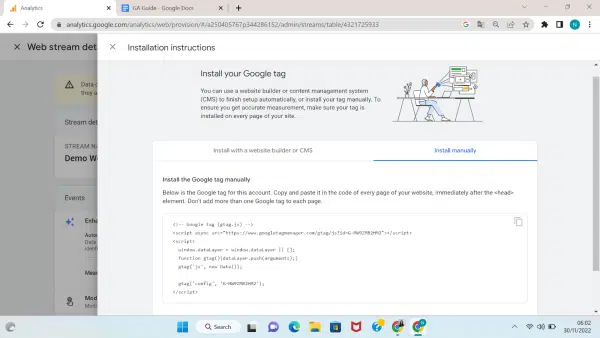 View the installation instructions to Install your Google tag on your website
