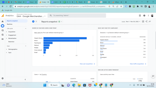 Reports snapshot on GA4