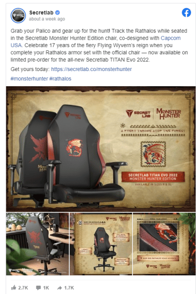 Example of social media post from Secretlab