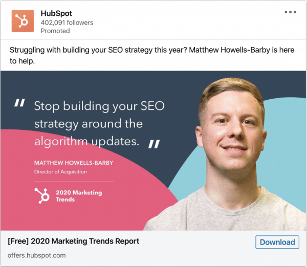 Hubspot ads on 2020 Marketing Trends Report