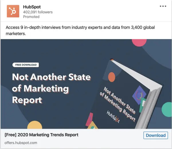Hubspot ads on 2020 Marketing Trends Report